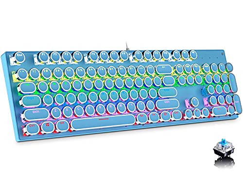 Gaming-Tastatur, Retro-Punk-Stil; mechanische Tastatur, blauer Schalter mit 9 echten RGB-Hintergrundbeleuchtungsmodi, stilvolle rosa mechanische Tastatur (runde Tastenkappe) (104 Tasten, blau) von Ltvystore
