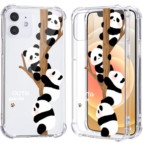 LuGeKe Niedliche Panda-Handyhülle für iPhone 12/12 Pro, Kawaii-Tiere, weiches TPU, flexibel, Ganzkörper-Airbag, stoßfest, Schutz für Damen und Mädchen von LuGeKe