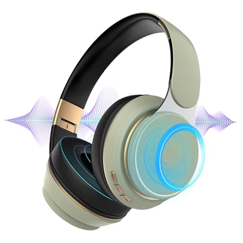 Bluetooth On-Ear Kopfhörer, HiFi Stereo, Eingebautes Mikrofon, mit Adaptiver Geräuschunterdrückung für Kristallklare Anrufe, Faltbares Wireless Headphones für Handys/iPad/Laptops/PC (Hellgrün) von LuLuanping