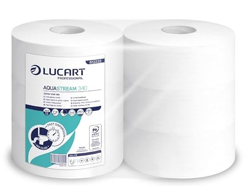 Lucart Professional, AquaStream 340, Jumbo-Toilettenpapier aus reiner Zellulose, ideal für Büros und öffentliche Bäder, 1300 Blatt, 9,1x26 cm, 6er-Pack von Lucart Professional