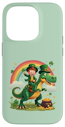 Lustiger St. Patricks Day Kobold Reiten Dino T Rex Jungen Kinder Hülle für iPhone 14 Pro von Lucky Leprechaun Riding Dinosaur St. Patricks tees