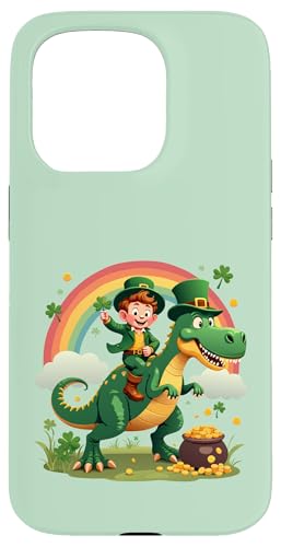 Lustiger St. Patricks Day Kobold Reiten Dino T Rex Jungen Kinder Hülle für iPhone 15 Pro von Lucky Leprechaun Riding Dinosaur St. Patricks tees