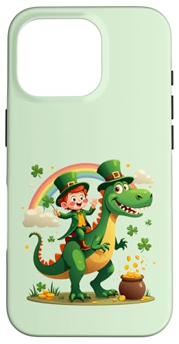 Lustiger St. Patricks Day Kobold Reiten Dino T Rex Jungen Kinder Hülle für iPhone 16 Pro von Lucky Leprechaun Riding Dinosaur St. Patricks tees