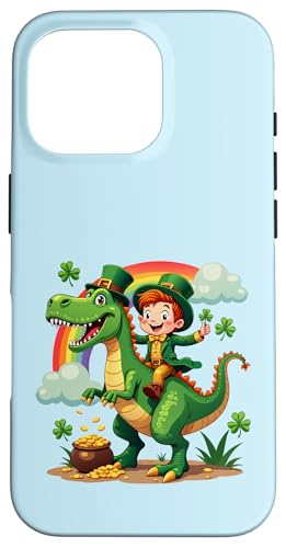 Lustiger St. Patricks Day Kobold Reiten Dino T Rex Jungen Kinder Hülle für iPhone 16 Pro von Lucky Leprechaun Riding Dinosaur St. Patricks tees