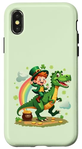 Lustiger St. Patricks Day Kobold Reiten Dino T Rex Jungen Kinder Hülle für iPhone X/XS von Lucky Leprechaun Riding Dinosaur St. Patricks tees