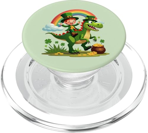 Lustiger St. Patricks Day Kobold Reiten Dino T Rex Jungen Kinder PopSockets PopGrip für MagSafe von Lucky Leprechaun Riding Dinosaur St. Patricks tees