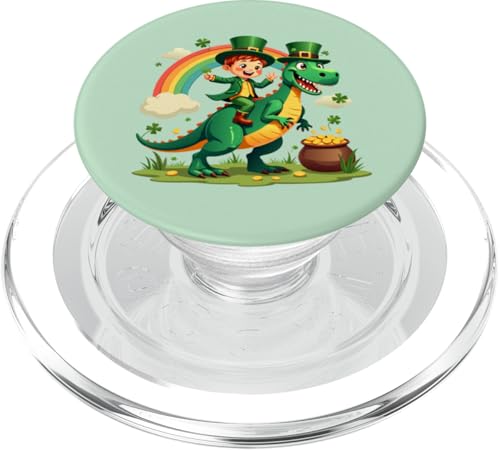 Lustiger St. Patricks Day Kobold Reiten Dino T Rex Jungen Kinder PopSockets PopGrip für MagSafe von Lucky Leprechaun Riding Dinosaur St. Patricks tees