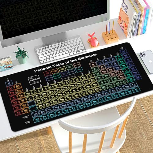 Lucocia TS1077 Gaming-Tastatur-Mauspad, Schreibtischunterlage mit Periodensystem der chemischen Elemente, große verlängerte XL-genähte Kanten, Gummisohle für Zuhause, Büro, 80 x 30 cm von Lucocia