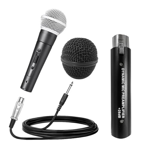 Luejnbogty Für Dynamischen Mikrofonvorverstärker DM1 + Mikrofon SM58SK + Mikrofongitter 28 DB Verstärkung, Ersatzteile für Dynamisches und Passives Bändchenmikrofon von Luejnbogty