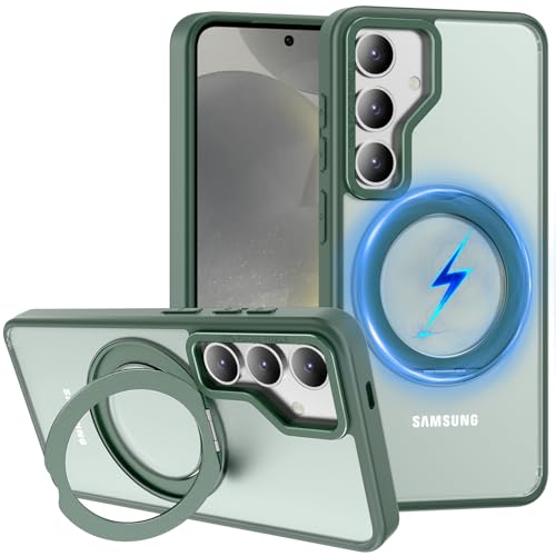 Lufanbis 360° drehbarer Magnetring für Samsung Galaxy S24 Plus Hülle [Fallschutz in Militärqualität] mit Kickstand, matt durchscheinend schlanke Hülle für S24 Plus 6,7 Zoll, Mitternachtsgrün von Lufanbis