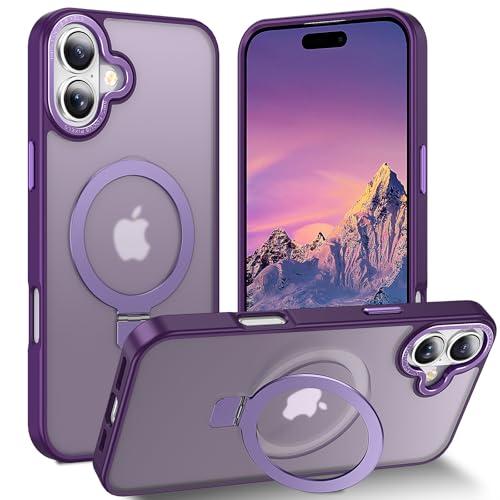 Lufanbis Magnetische Schutzhülle für iPhone 16 Plus, mit Ringständer, 3 m Fallschutz, samtige Haptik, schlanke, durchscheinende, matte Rückseite, stoßfest, Dunkelviolett von Lufanbis