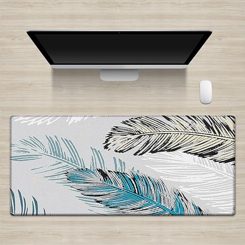 Lukery Gaming Mouse Pad, Extended Large Desk Pad with Non-Slip Rubber, Stitched Edges Smooth Surface Mouse Mat for PC Computer Laptop Keyboard Office Home -Feather (Blau,800x300x3mm) von Lukery