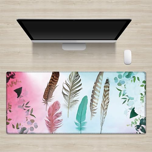 Lukery Gaming Mouse Pad, Extended Large Desk Pad with Non-Slip Rubber, Stitched Edges Smooth Surface Mouse Mat for PC Computer Laptop Keyboard Office Home -Feather (Grün,600x300x3mm) von Lukery