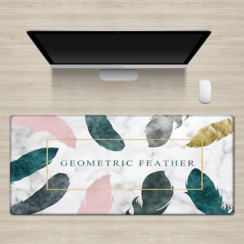 Lukery Gaming Mouse Pad, Extended Large Desk Pad with Non-Slip Rubber, Stitched Edges Smooth Surface Mouse Mat for PC Computer Laptop Keyboard Office Home -Feather (Marmor,1000x500x3mm) von Lukery