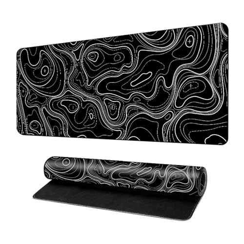 Lukery Mauspad Gaming, Abstrakte Stile Mousepad Groß mit Vernähte Kanten, Schreibtischunterlage mit rutschfeste Gummibasis, Schreibtisch Unterlage für PC und Laptop (Schwarz 4,300x800mm) von Lukery