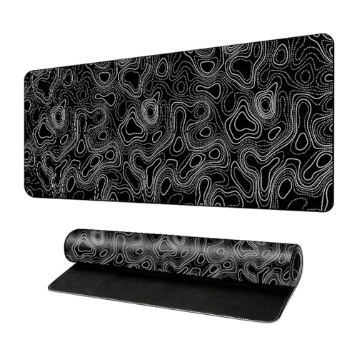 Lukery Mauspad Gaming, Abstrakte Stile Mousepad Groß mit Vernähte Kanten, Schreibtischunterlage mit rutschfeste Gummibasis, Schreibtisch Unterlage für PC und Laptop (Schwarz A,400x800mm) von Lukery