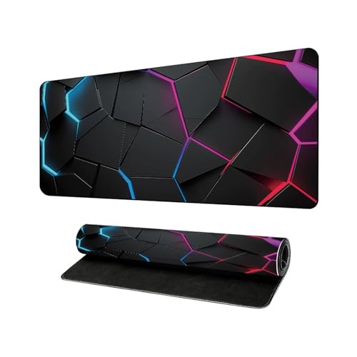 Lukery Mauspad Gaming, Geometrisches Muster Mousepad Groß mit Vernähte Kanten, Schreibtischunterlage mit rutschfeste Gummibasis, Schreibtisch Unterlage für PC und Laptop (Geometrisch C,300x800mm) von Lukery