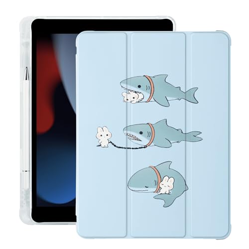 Cute Kawaii Bunny Shark for iPad Air 11 Inch Case M2 2024 (6th Generation) with Pencil Holder, Auto Sleep/Wake, Blue Leather Soft TPU Back Cover von LuminousGuard