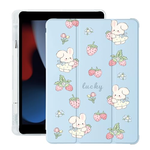 Cute Kawaii Bunny Strawberry for iPad 10th Generation Case 10.9 Inch 2022 with Pencil Holder, Auto Sleep/Wake, Blue Leather Soft TPU Back Cover von LuminousGuard