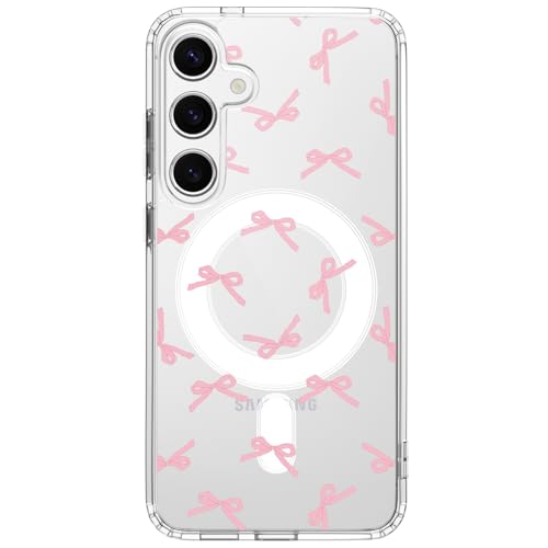 LuminousGuard Schutzhülle für Samsung Galaxy S24, kompatibel mit MagSafe, niedliche Kawaii-Schleife, magnetische Handyhülle, klar, weich, schlanke Passform, stoßfeste Schutzhülle für Frauen und von LuminousGuard