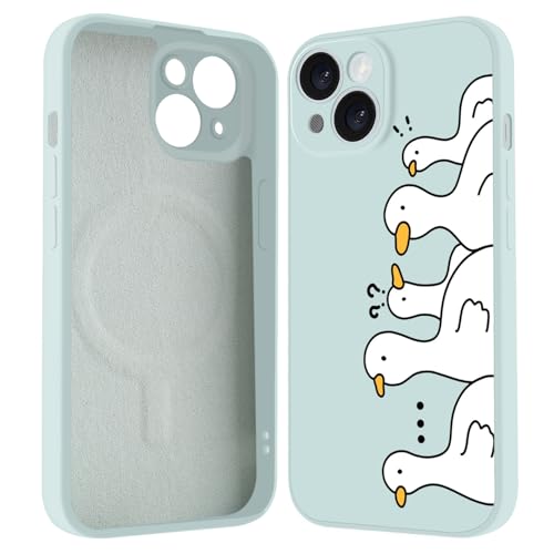 LuminousGuard Schutzhülle für iPhone 15, kompatibel mit MagSafe, niedliche Kawaii-Ente, magnetische Handyhülle, Flüssigsilikon, weich, schlanke Passform, Schutzhülle für Damen und Mädchen von LuminousGuard