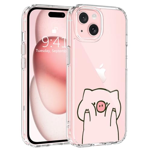 LuminousGuard Schutzhülle für iPhone 15, süßes Kawaii-Schweinchen, Anti-Vergilbung, klare Acryl-Rückseite, weicher TPU-Rahmen, schmale Passform, stoßfeste Schutzhülle von LuminousGuard