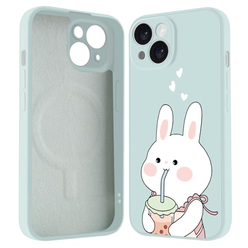 LuminousGuard Schutzhülle für iPhone 16, kompatibel mit MagSafe, niedliches Kawaii-Häschen, magnetische Handyhülle, Flüssigsilikon, weich, schlanke Passform, Schutzhülle für Damen und Mädchen von LuminousGuard