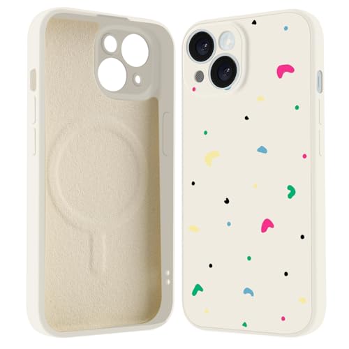 LuminousGuard Schutzhülle für iPhone 16 Pro Max, kompatibel mit MagSafe, niedliche Kawaii-Punkte, magnetische Handyhülle, weißes Flüssigsilikon, weiche, schlanke Passform, Schutzhülle für Frauen und von LuminousGuard