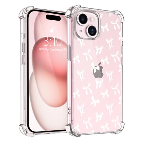 LuminousGuard Süße Kawaii-Schleife Handyhülle für iPhone 15, Anti-Vergilbung, klare weiche TPU-Schutzhülle mit stoßfesten Air-Guard-Ecken von LuminousGuard