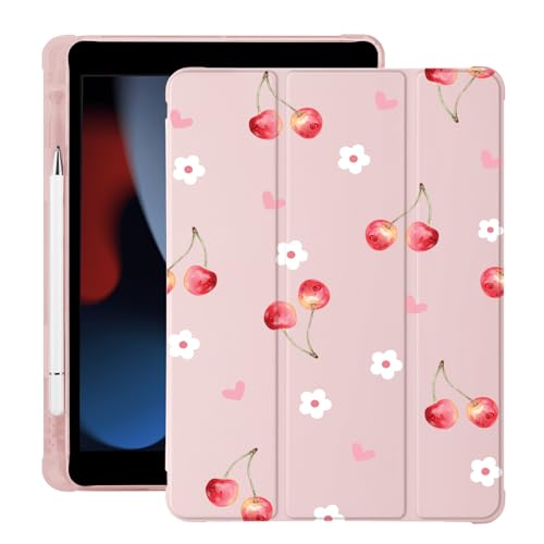 Schutzhülle für iPad Air 27,9 cm (11 Zoll), Motiv: süße Kirschblüten-Herzen M2 2024 (6. Generation) mit Stifthalter, automatischer Schlaf-/Wachmodus, rosa Leder, weiche TPU-Rückseite von LuminousGuard