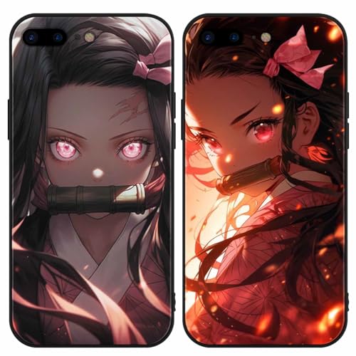 2 Stück Handyhülle für Apple iPhone 7 Plus/8 Plus Hülle 5.5 Zoll, Anime Demon Slayer Kamado Nezuko Mode Muster Design Manga Case Cartoons Schutzhülle TPU Silikon Ultra Dünn Charmant von LunarDrift