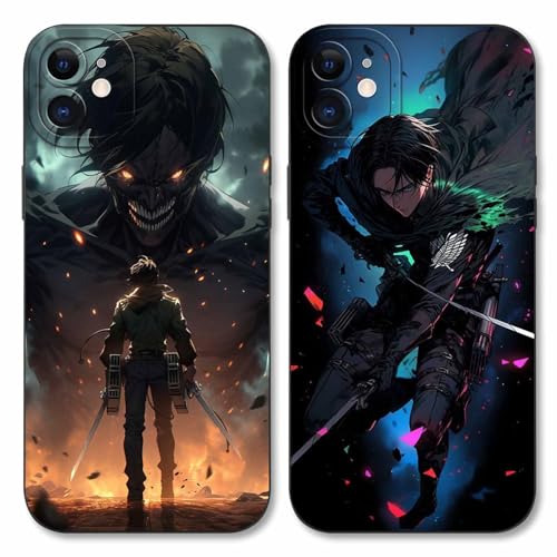 2 Stück Handyhülle für iPhone 16 Hülle 6.1'', Anime Motiv Attack on Titan Manga Muster Schutzhülle Jungs Case Schutz der Linse Design Silikon TPU Cover Stoßfest, Schwarz1 von LunarDrift