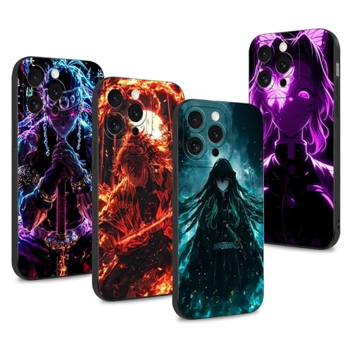 4 Stück Handyhülle für Huawei P30 Lite Hülle 6.15'', Anime Demon Slayer Shinobu Tengen Muichirou Kyoujurou Muster Schutzhülle Jungs Case Schutz der Linse Design Silikon TPU Cover Stoßfest, Schwarz3 von LunarDrift