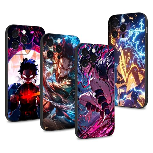 4 Stück Handyhülle für Samsung Galaxy S23+ 5G Hülle 6.6'', Anime Demon Slayer Kamado Nezuko Tanjirou Zenitsu Shinobu Muster Schutzhülle Jungs Case Schutz der Linse Silikon TPU Stoßfest, Schwarz2 von LunarDrift