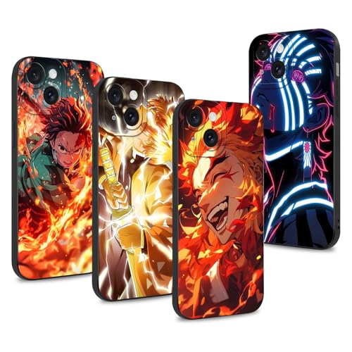 4 Stück Handyhülle für Samsung Galaxy S24 5G Hülle 6.2'', Anime Demon Slayer Kamado Tanjirou Kyoujurou Akaza Zenitsu Muster Schutzhülle Jungs Case Schutz der Linse Silikon TPU Stoßfest, Schwarz4 von LunarDrift