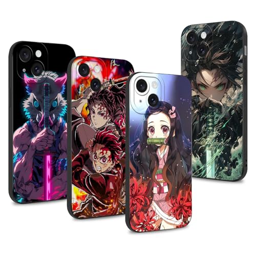 4 Stück Handyhülle für Xiaomi Redmi Note 13 Pro 5G/Poco X6 5G Hülle 6.67'', Anime Demon Slayer Kamado Tanjirou Nezuko Inosuke Muster Schutzhülle Jungs Case Schutz der Linse TPU Stoßfest, Schwarz5 von LunarDrift