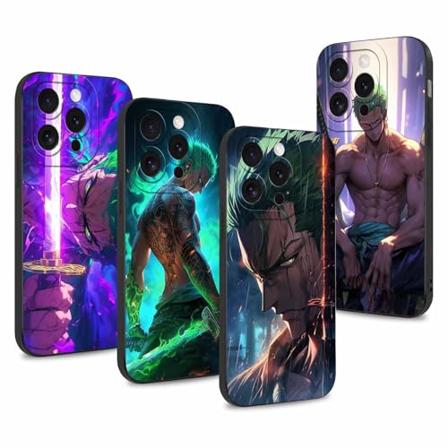 4 Stück Handyhülle für iPhone 15 PRO Hülle 6.1'' Anime Zoro Gear 5 Sun God Nika Cartoon-Figuren Manga Muster Design Case Kameraschutz Schutzhülle TPU Silikon Weich Ultra Dünn von LunarDrift