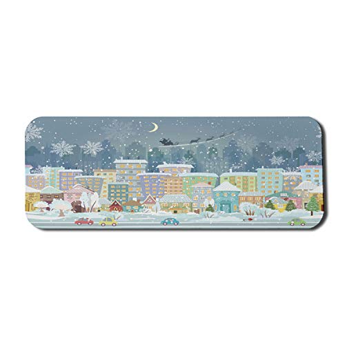 Lunarable Cityscape Computer-Mauspad, Silhouette einer Winternacht in den Stadthäusern und Blocks Autos auf der Straße, rechteckiges, rutschfestes Gummi-Mauspad, groß, 78,7 x 30,5 cm, Graublau von Lunarable