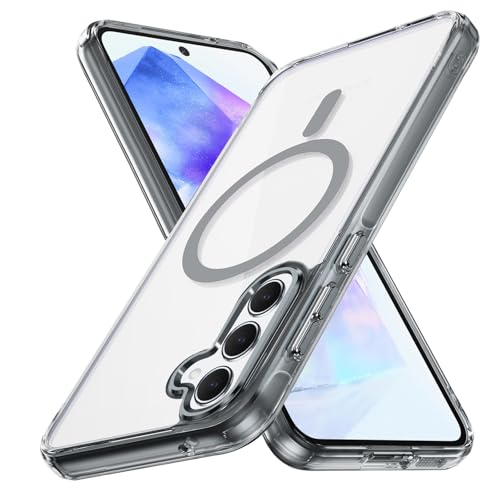 Lunivop Schutzhülle für Samsung Galaxy A55 5G, hart, kompatibel mit kabellosem Magsafe, vergilbungsbeständig, magnetische Hülle, transparent, für Para A 55 16,8 cm (6,6 Zoll) 2024, robust, Grau von Lunivop