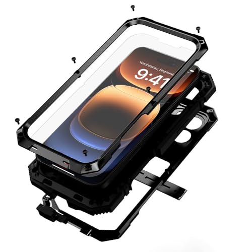 Lunivop Schutzhülle für iPhone 16 Pro Max, robuster Schutz, staubdicht, robustes Aluminium, Militärqualität, Metall, eingebauter Displayschutz, Schwarz, 16 Pro Max 6,7 Zoll 2024 von Lunivop