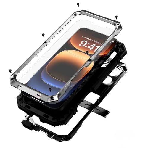 Schutzhülle für iPhone 16 Pro, 15,5 cm (6,1 Zoll), robust, Aluminium-Stan, Militärqualität, Metallgummi, eingebauter Displayschutz, Kameralinse, Schutzhülle für iPhone 16 Pro 6,1 Zoll 2024 von Lunivop