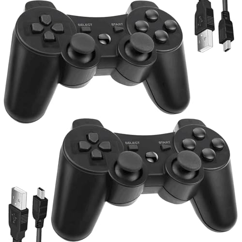 Lunriwis Wireless Controller für PS3, 2er Pack Wireless Controller für Play-Station 3 mit Dual Shock, Bluetooth Controller, Gyro Axis,Rechargable Remote Gamepad Joystick mit 2 Ladekabel von Lunriwis