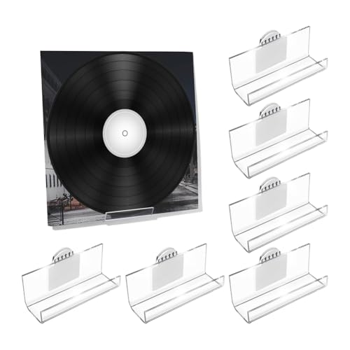 Luobannm 6er Pack Vinyl Plattenspieler Wandhalterung, Ohne Bohren, Selbstklebendes Acryl Regal für Schallplatten und CD-Hüllen von Luobannm