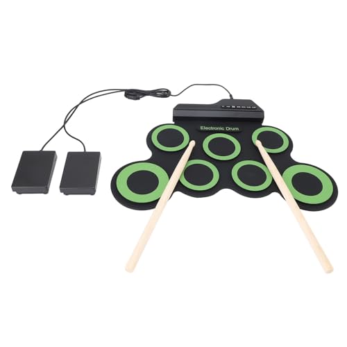 Elektronisches -Pad-Set, 7-Pad-Roll-Up-Kit mit Headset-Buchse, Pedalen, Drumsticks, Tragbares -Set-Übungspad für Anfänger, Eingebauter Lautsprecher, Tolles Weihnachtsgeschenk von Luocute