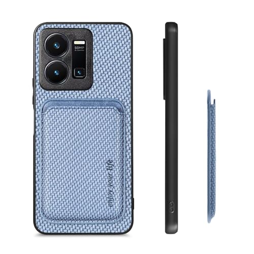 Luoiwei Case for Vivo Y35 Case Compatible with Magsafe with Wallet Card Holder, 2-in-1 Aramid Fibre Pattern, Magnetic Removable Protective Case, Silicone Case, Slim Cover, Blue von Luoiwei