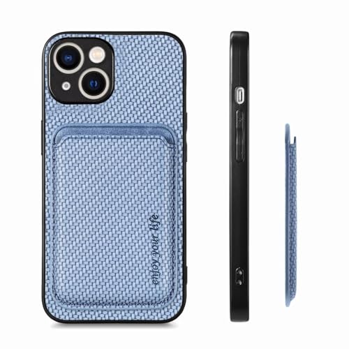 Luoiwei Case for iPhone 13 Hülle Compatible with Magsafe mit Wallet Card Holder, 2-in-1 Aramid Fibre Pattern, Dünn Magnetic Removable Silicone Case, Slim Cover, kameraschutz, Blue von Luoiwei