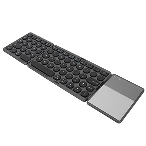 Luqeeg Faltbare Bluetooth-Tastatur, Wiederaufladbare, Ultraschlanke Klapptastatur, Faltbare und Tragbare Kabellose 64-Tasten-Klapptastatur mit Touchpad für 3 Systeme (Schwarz) von Luqeeg