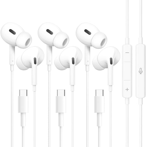 USB-C-Kopfhörer mit Kabel, In-Ear-Kopfhörer mit Mikrofon und Lautstärkeregler, Hi-Fi-Stereo-Geräusch-Ohrhörer für iPhone 15/Plus/Pro Max/Pro, Samsung Galaxy S24, S23, S22 Ultra, iPad Pro/Air/Mini, von Luregirl