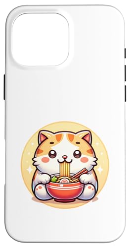 Hülle für iPhone 16 Pro Max Niedlich Keep Calm & Iss Ramen Katzen Hungrige Mieze von Lustige Asiatische Nudelsuppe