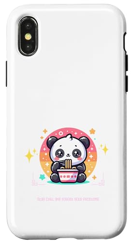 Hülle für iPhone X/XS Niedlicher Keep Calm & Iss Ramen Panda Hungriger Teddybär von Lustige Asiatische Nudelsuppe